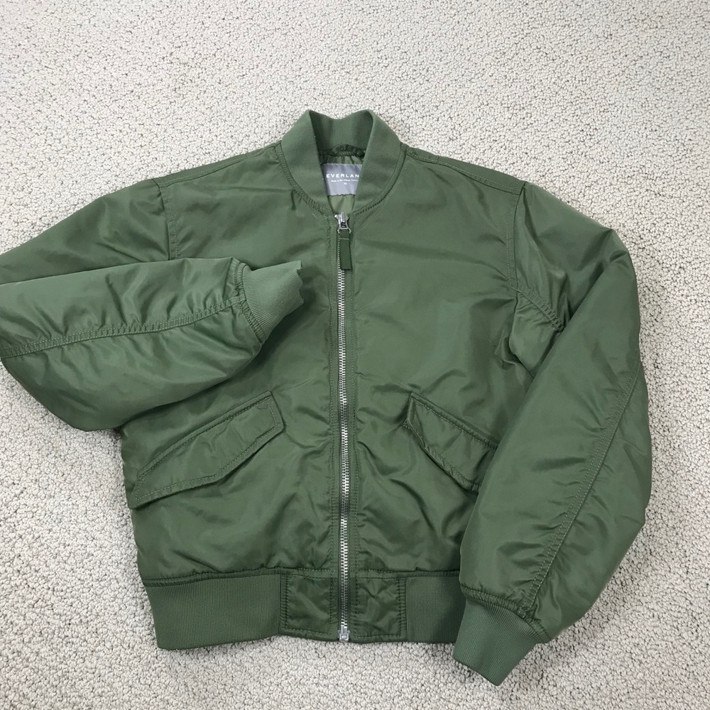 Everlane Bomber‎ Jacket Olive Green Nylon Full Zip Flight Coat Womens XS - Picture 2 of 8